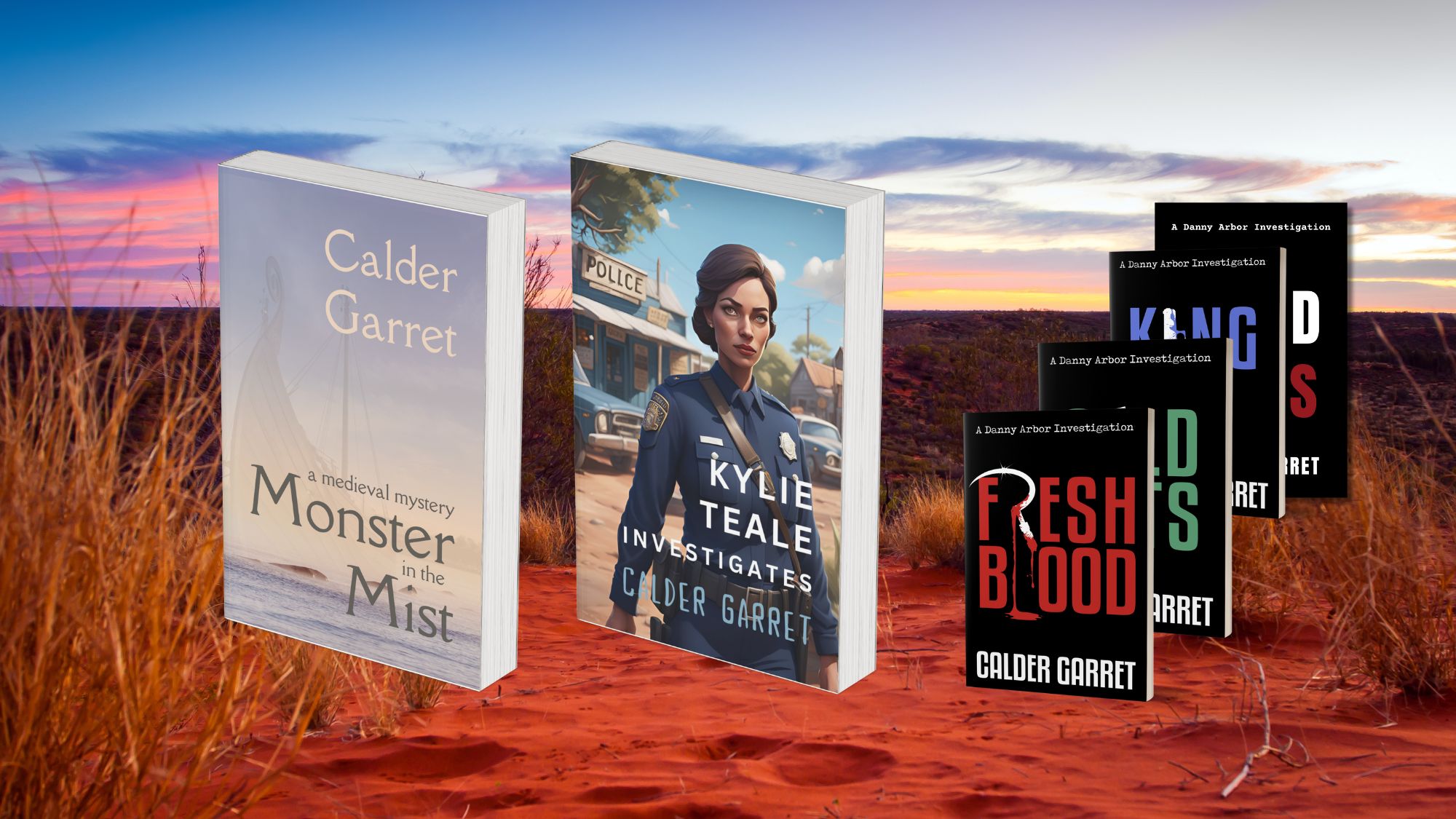 mystery and crime fiction novels written by calder garret, police procedurals set in outback western australia