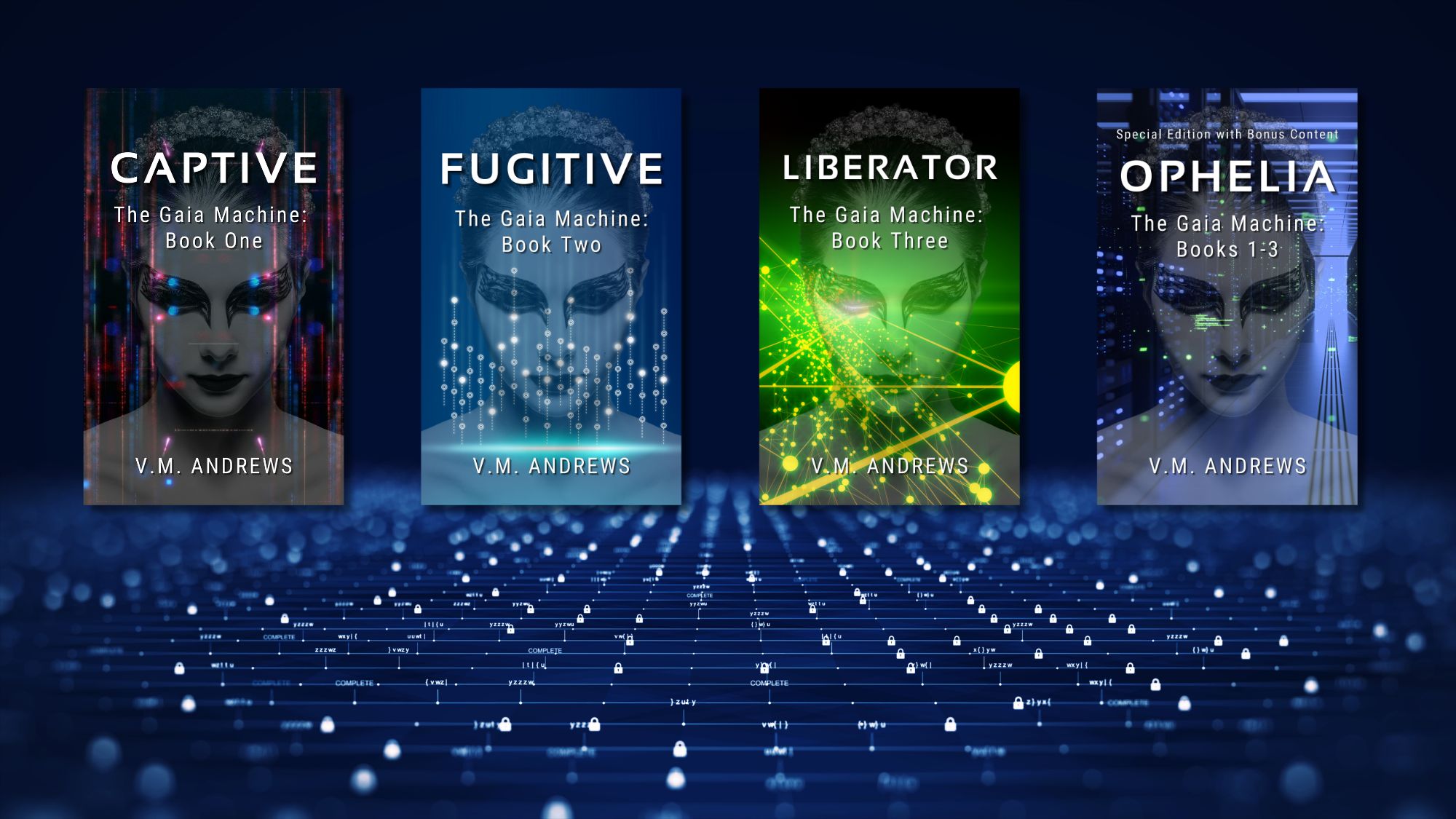 dystopian science fiction trilogy of novels exploring AI and climate change in a future version of earth